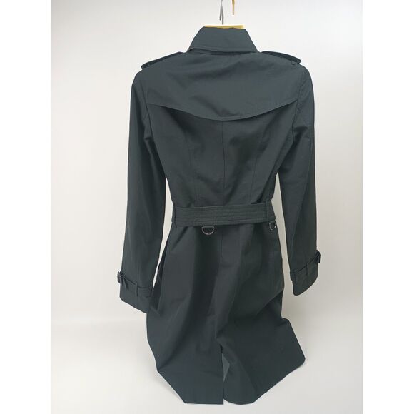 Burberry Women's Black Cotton Sandrigham Long Trench Coat Size 4 US - Picture 2 of 7